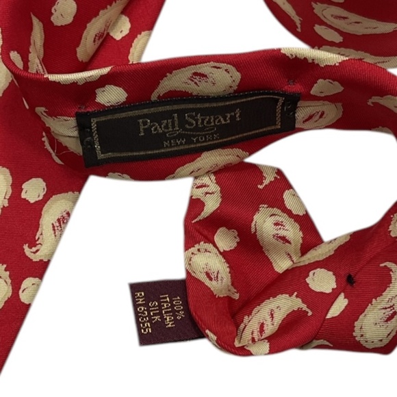 PAUL STUART Red Paisley Silk LUXURY Tie HANDMADE CANADA - Picture 4 of 5